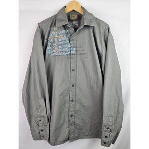 Roar Men's Shirt Size 2XL Gray Embroidered Cross Live Life Long Sleeve Buttons